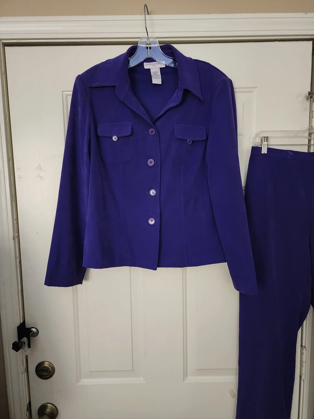 Sag Harbor Royal Purple Two-Piece Pantsuit with Button Jacket Size 10 Tall